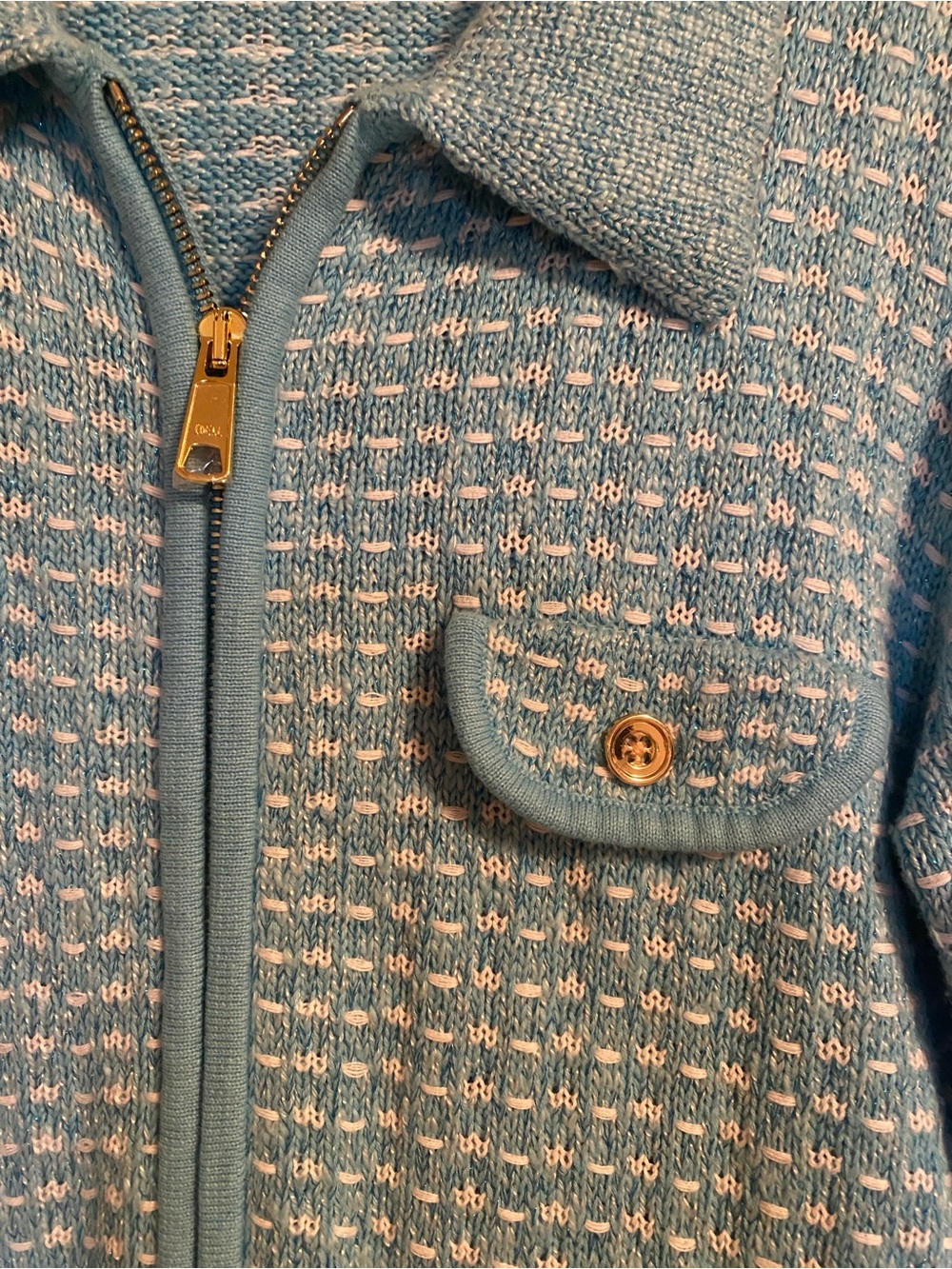 Talbots Soft Teal Tweed Zip-Up Sweater, Size Small - Picture 6 of 8